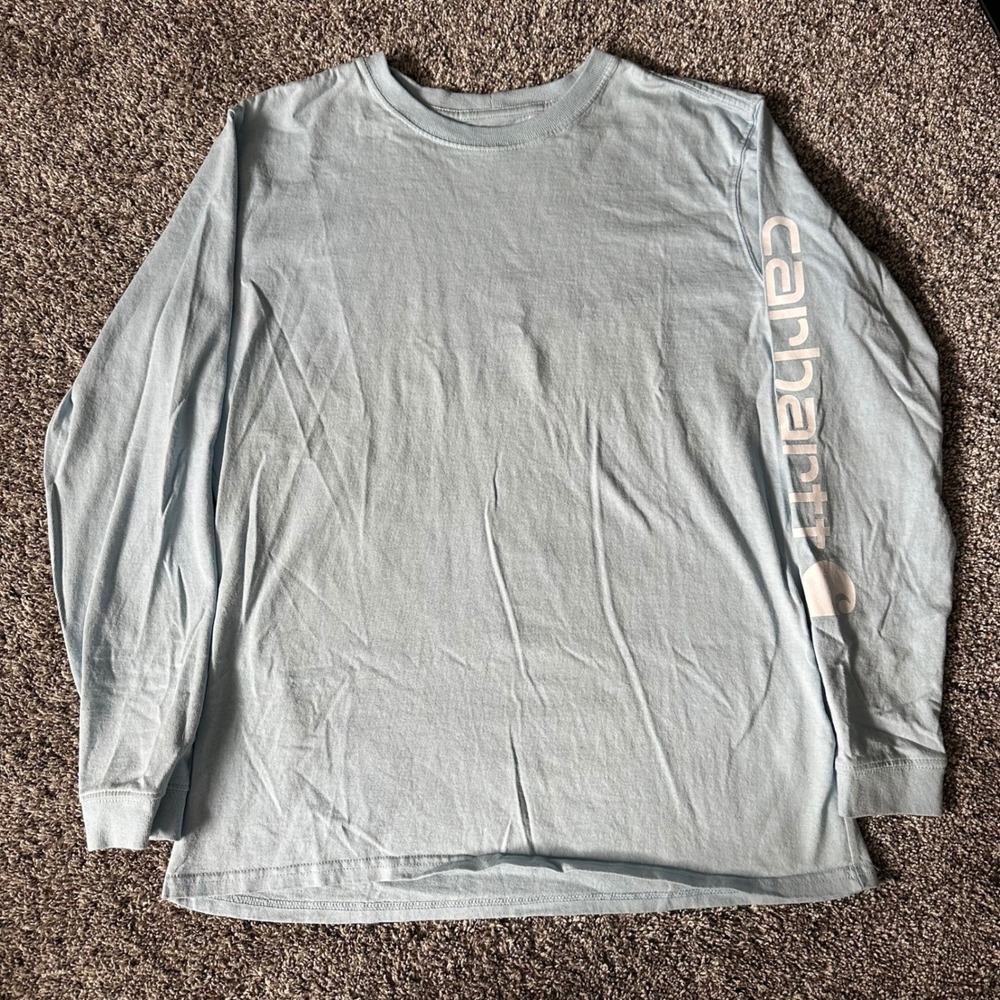 Carhartt Long Sleeve Shirt Blue Loose Fit Size M Graphic Logo 103401 H51